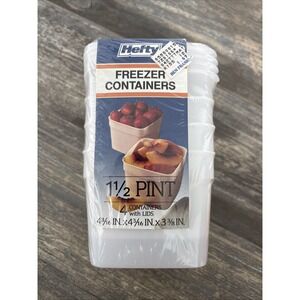 Vtg 1988 Hefty 1.5 PINT Freezer Containers 4 Pack With Lids New Sealed Package